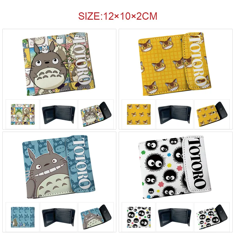 Studio Ghibli My Neighbor Totoro Inspired Snap Button Bi-Fold Wallet – Cute Totoro & No-Face Print Short PU Leather Card Holder with Coin Pocket & ID Window, Compact Billfold for Students & Anime Fans